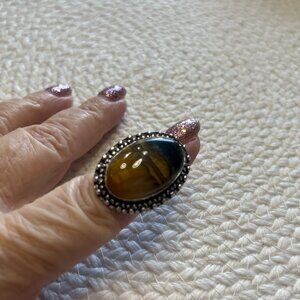 Stunning BLACK TIGERS EYE Handmade Sterling 925 Ring Size 6.5 #92E